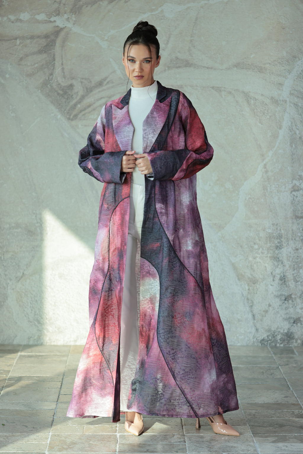 Printed Sculptural Organza Abaya