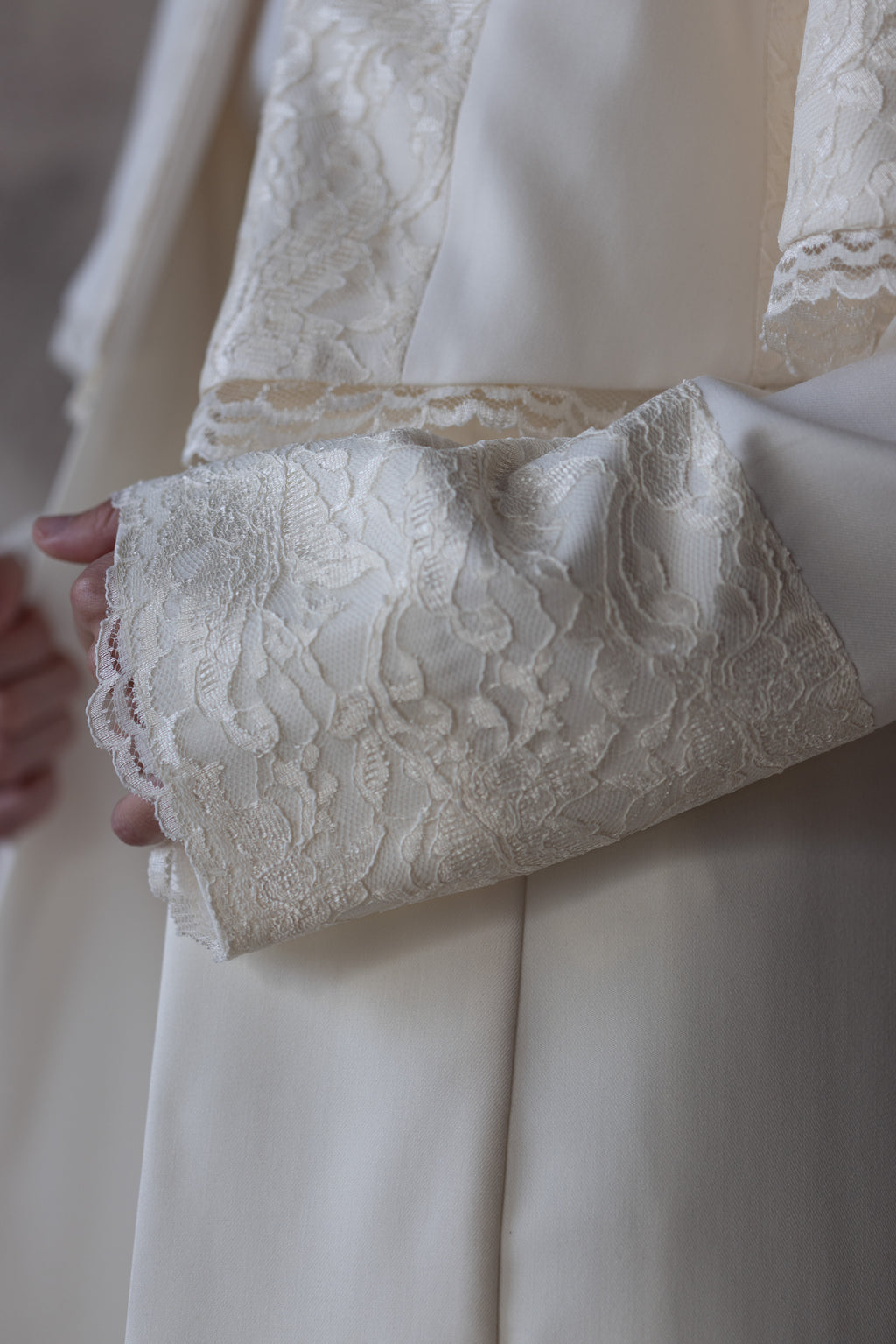 Cream Lace Abaya with Vest Detail