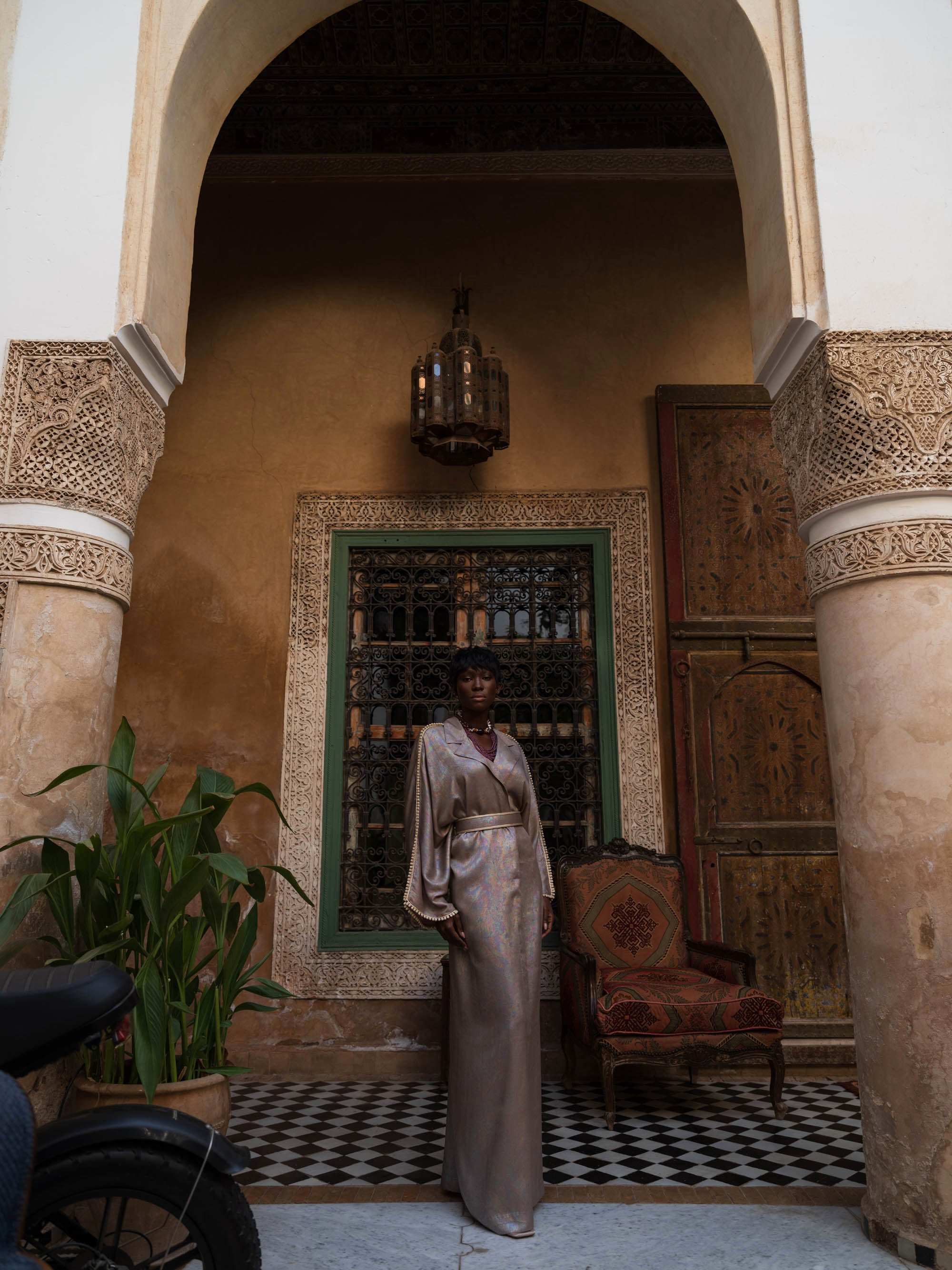 Modern Metallic Kaftan - Nude