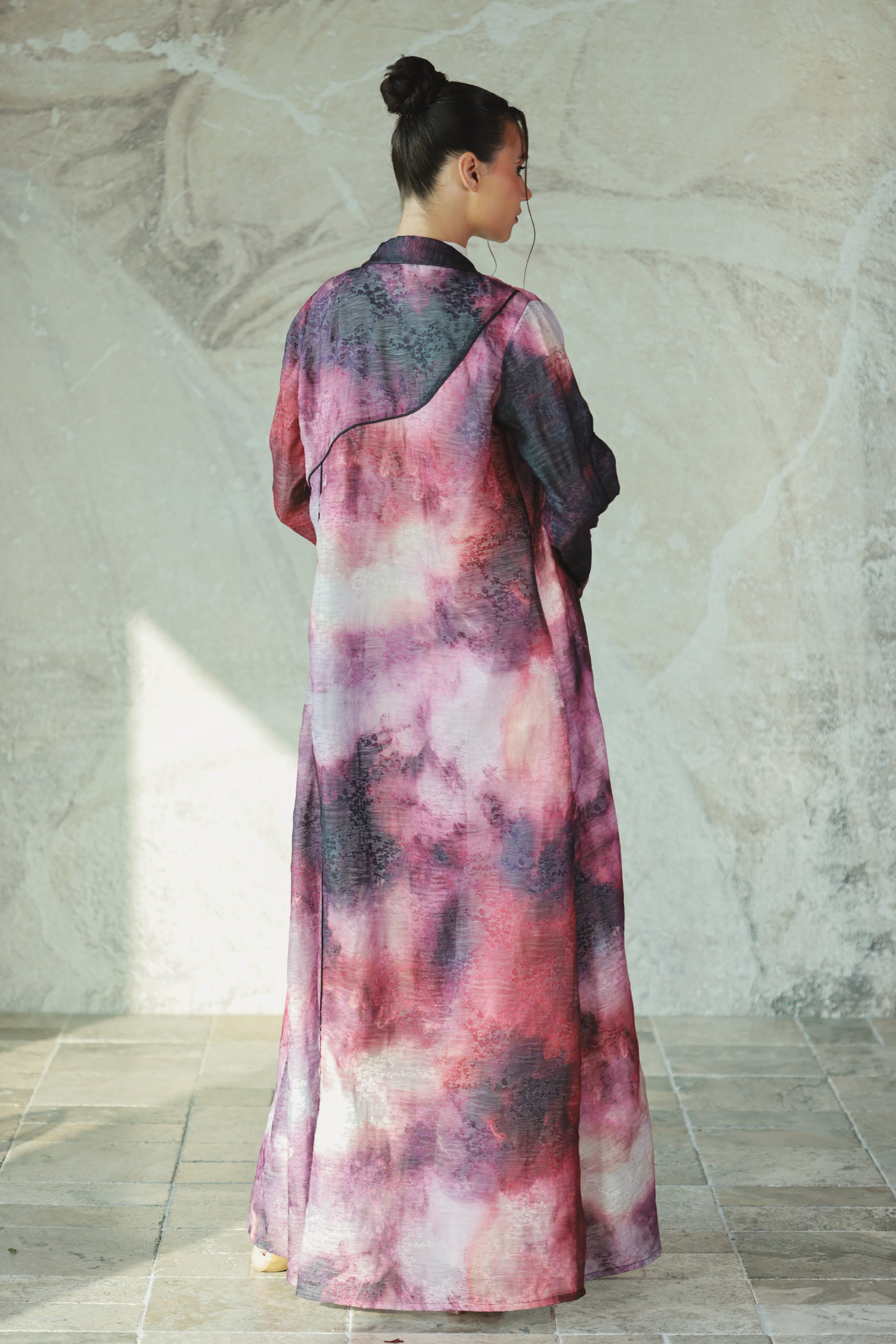 Printed Sculptural Organza Abaya