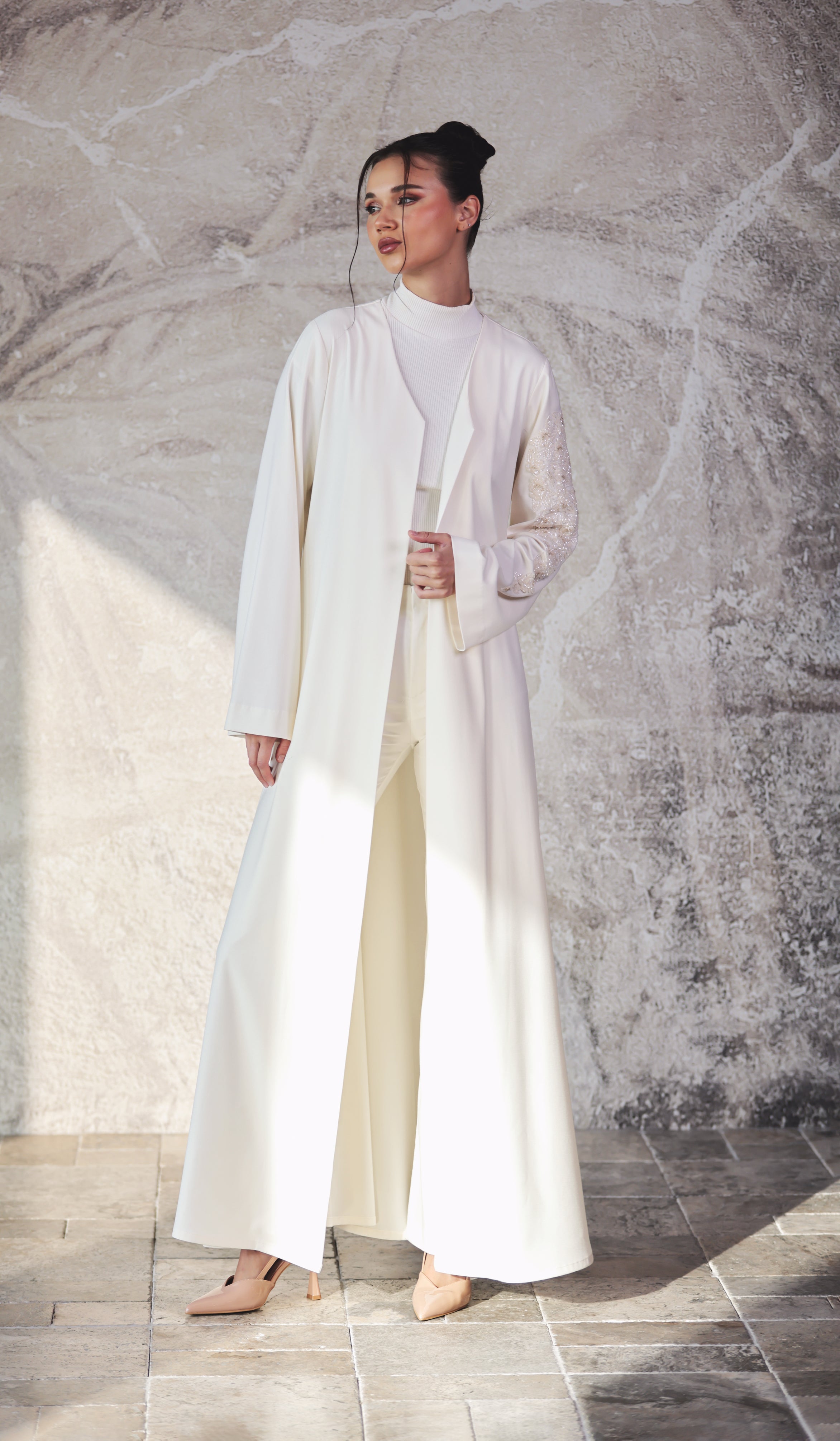 Cream Hand Embellishment Abaya