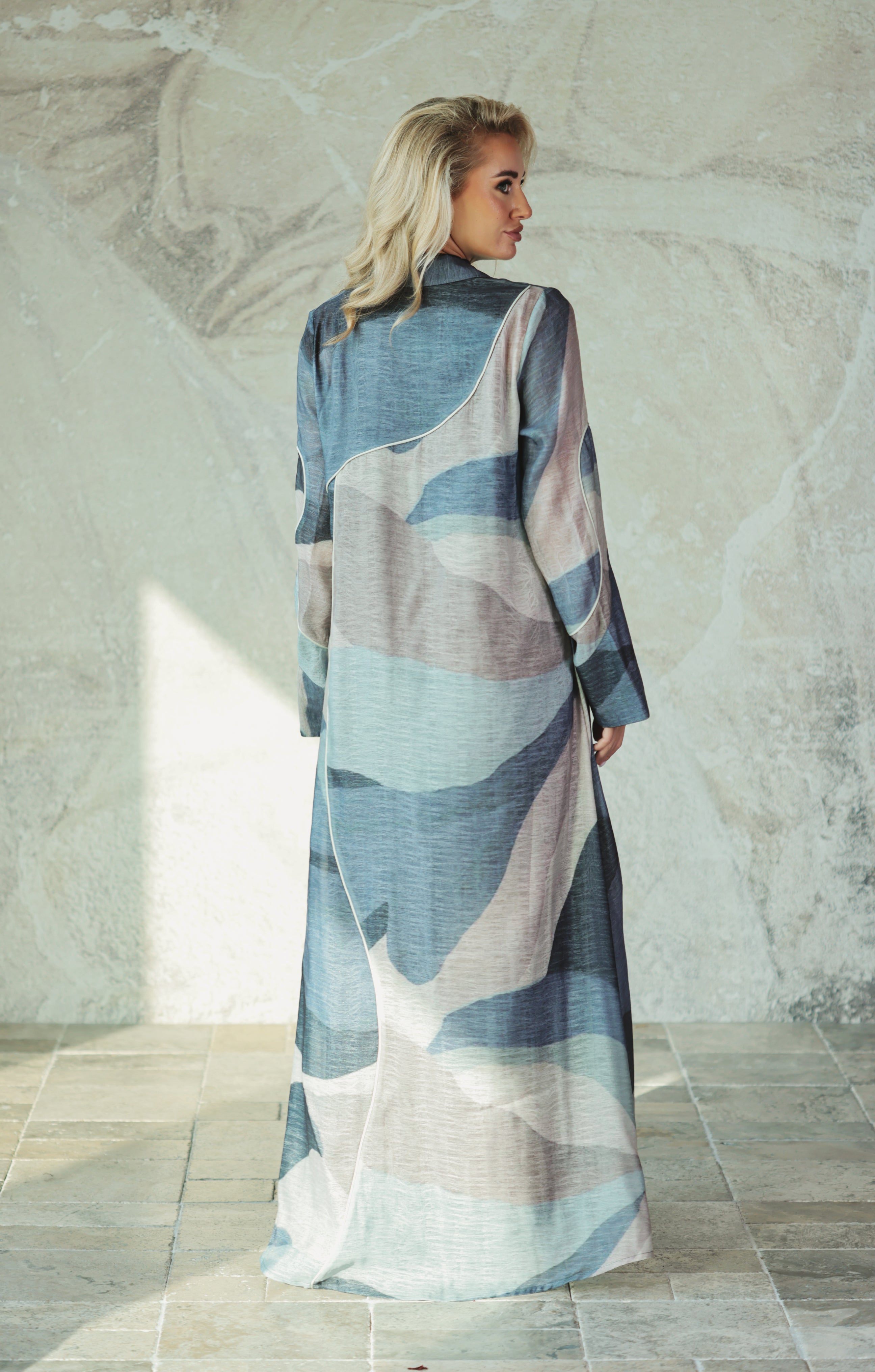 Printed Sculptural Organza Abaya