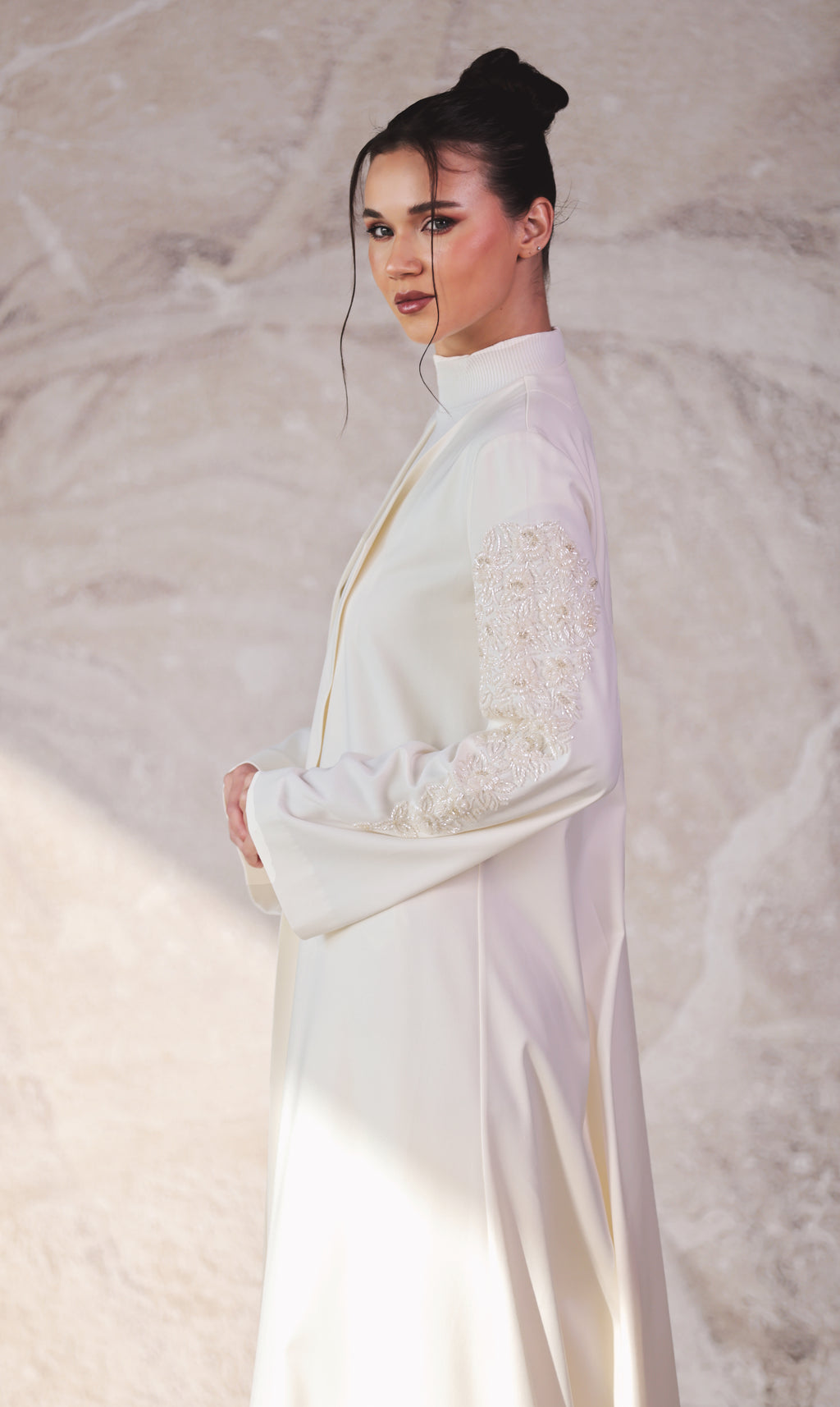 Cream Hand Embellishment Abaya