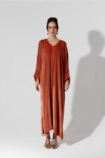Habba-Orange Velvet Kaftan - Image 3