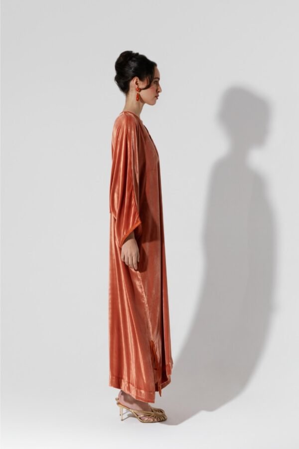 Habba-Orange Velvet Kaftan - Image 4