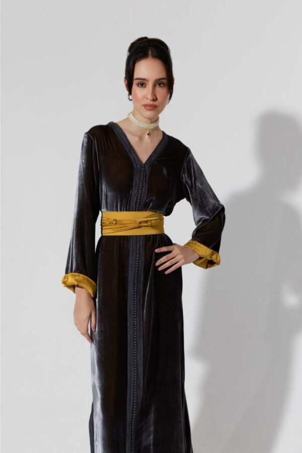 Habba-Black Velvet Kaftan - Image 2
