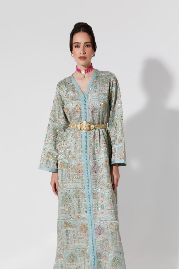 Habba-Embroidered Blue Kaftan - Image 1