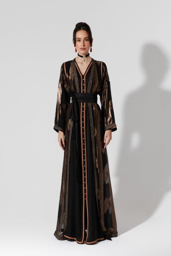 Habba-Black Silk and Chiffon Kaftan - Image 2
