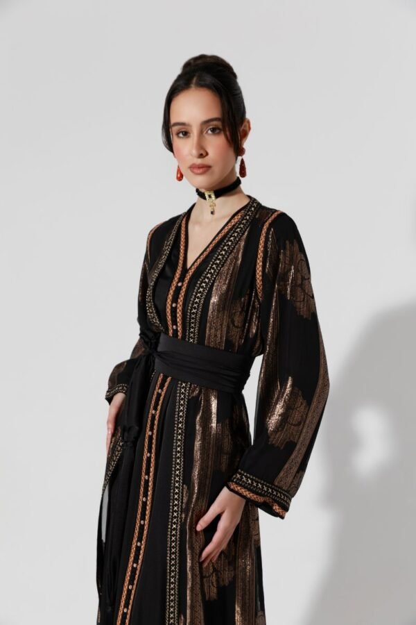 Habba-Black Silk and Chiffon Kaftan - Image 3
