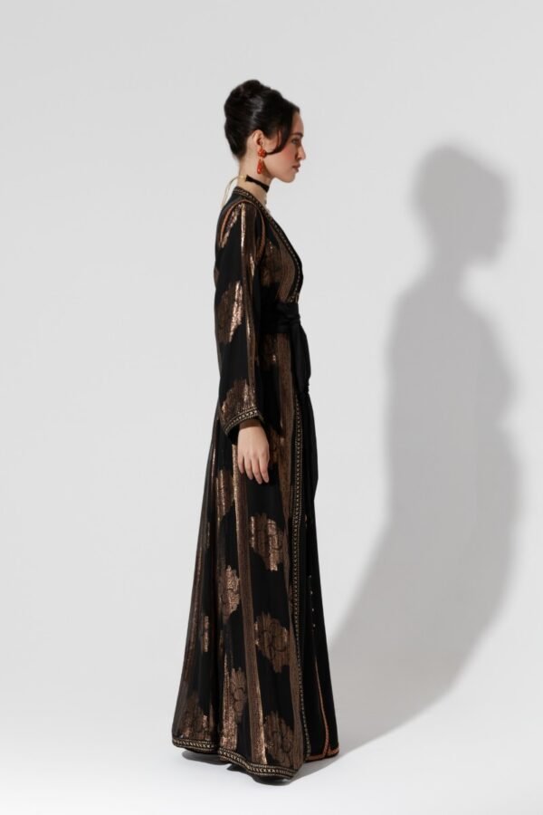 Habba-Black Silk and Chiffon Kaftan - Image 4