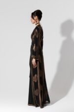 Habba-Black Silk and Chiffon Kaftan - Image 5