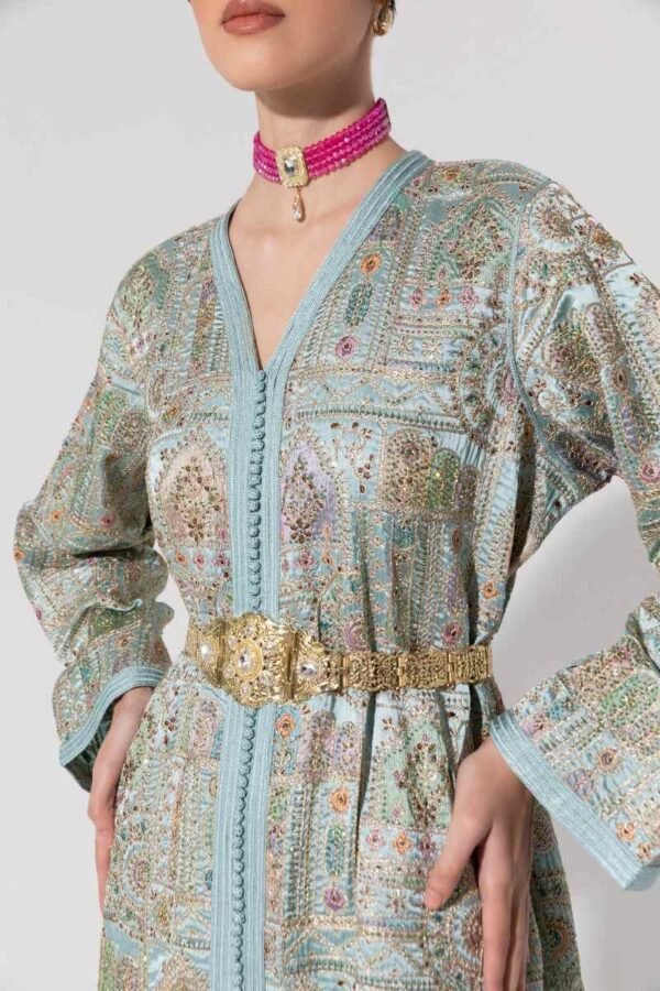 Habba-Embroidered Blue Kaftan - Image 3