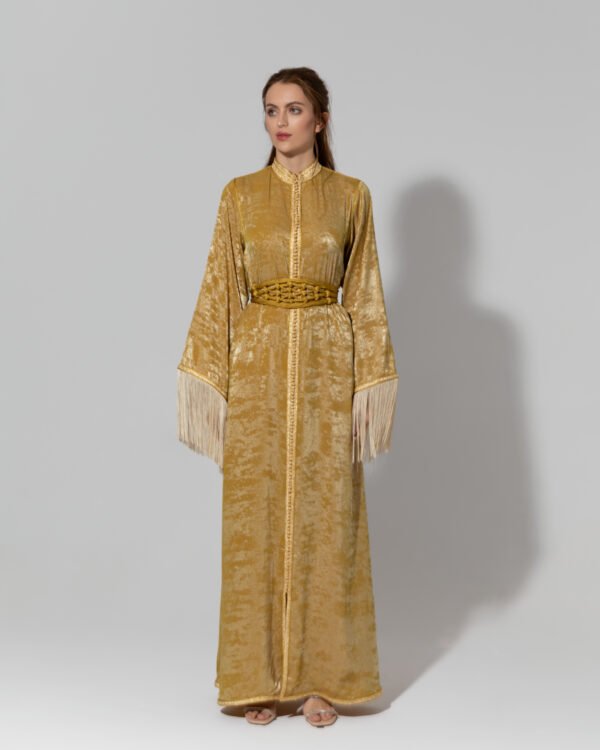 Habba-Yellow Silk Kaftan - Image 2