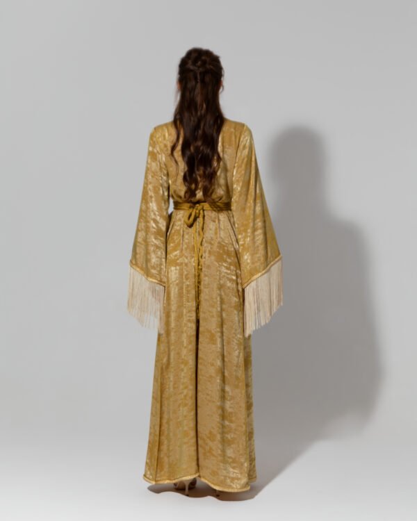 Habba-Yellow Silk Kaftan - Image 3