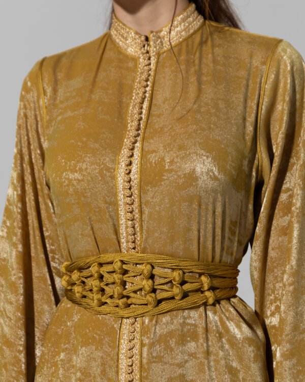 Habba-Yellow Silk Kaftan - Image 5
